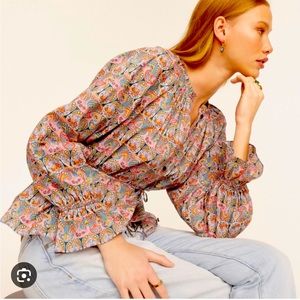 J crew tie waist Organic cotton top in livery print size XL